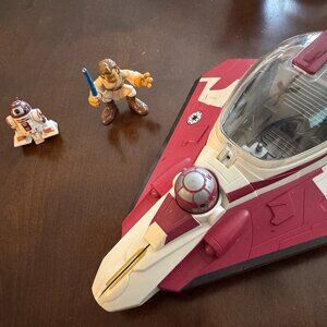 Star Wars Galactic Heroes Jedi Starfighter by Hasbro 2008 with Obi Wan and Droid